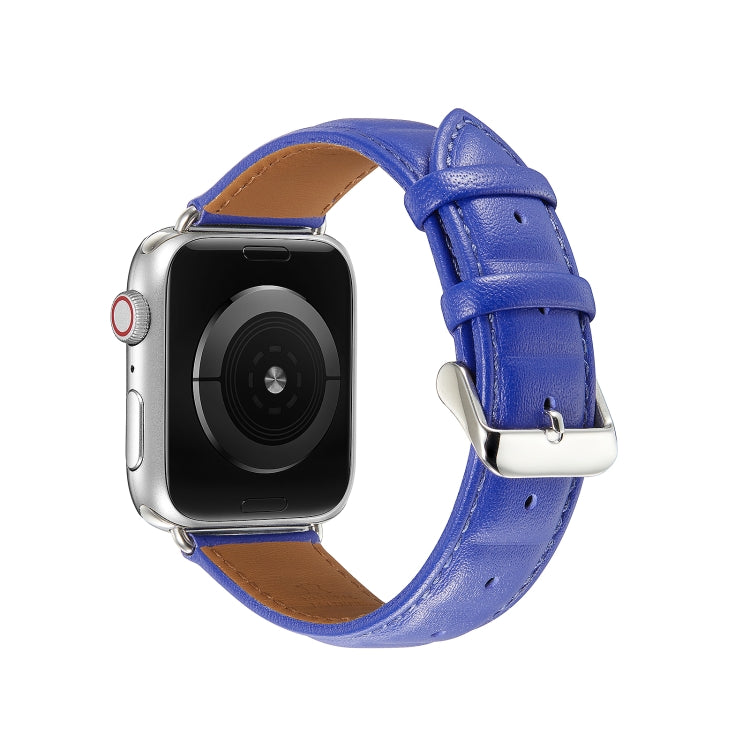 Genuine Leather Watch Band For Apple Watch Ultra 49mm / Series 8&7 45mm / SE 2&6&SE&5&4 44mm / 3&2&1 42mm(Blue) by bashfashion