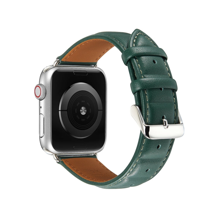 Genuine Leather Watch Band For Apple Watch Ultra 49mm / Series 8&7 45mm / SE 2&6&SE&5&4 44mm / 3&2&1 42mm(Green) by bashfashion