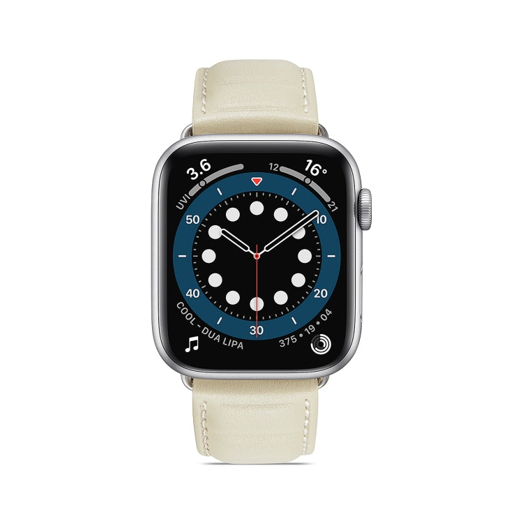 Genuine Leather Watch Band For Apple Watch Ultra 49mm / Series 8&7 45mm / SE 2&6&SE&5&4 44mm / 3&2&1 42mm(Beige) by bashfashion