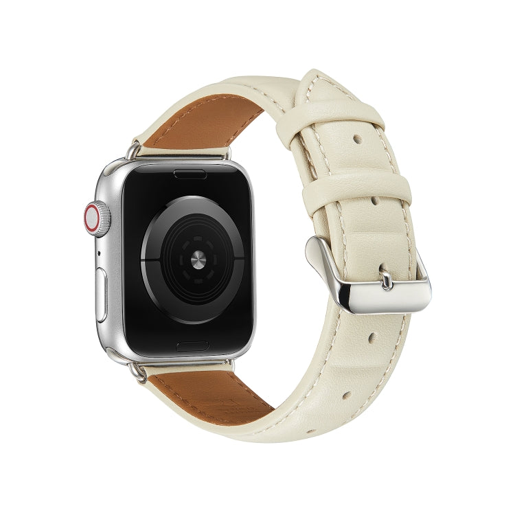 Genuine Leather Watch Band For Apple Watch Ultra 49mm / Series 8&7 45mm / SE 2&6&SE&5&4 44mm / 3&2&1 42mm(Beige) by bashfashion