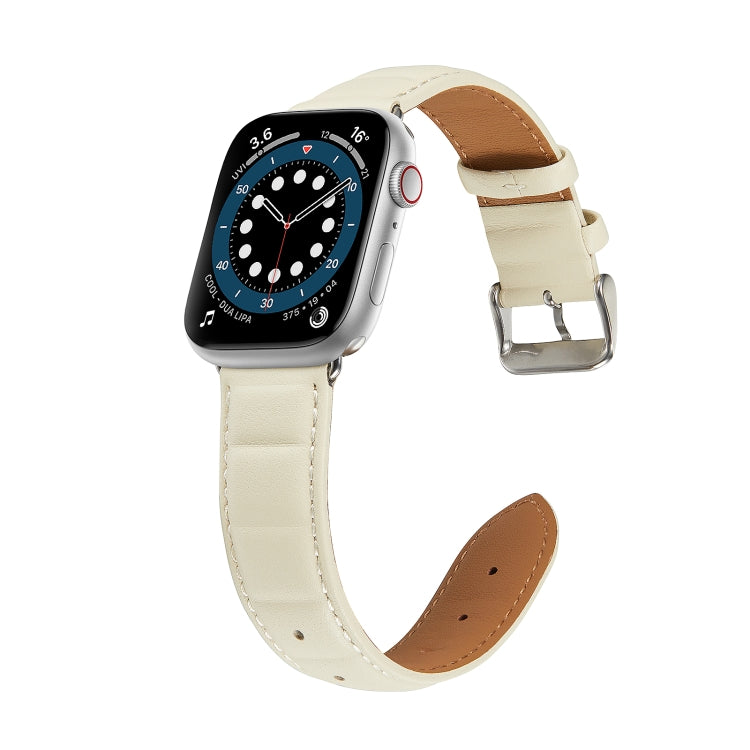 Genuine Leather Watch Band For Apple Watch Ultra 49mm / Series 8&7 45mm / SE 2&6&SE&5&4 44mm / 3&2&1 42mm(Beige) by bashfashion