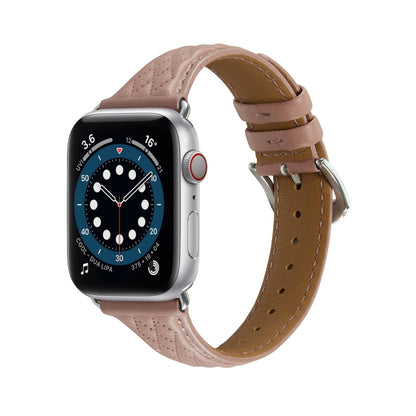 Rhombus Genuine Leather Watch Band For Apple Watch Ultra 49mm / Series 8&7 45mm / SE 2&6&SE&5&4 44mm / 3&2&1 42mm(Bean Paste Powder) by bashfashion