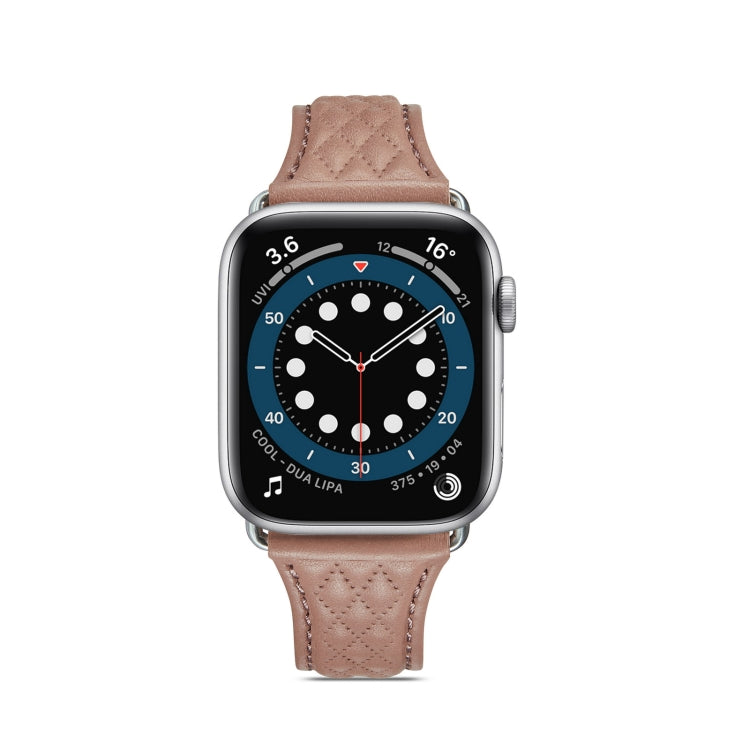 Rhombus Genuine Leather Watch Band For Apple Watch Ultra 49mm / Series 8&7 45mm / SE 2&6&SE&5&4 44mm / 3&2&1 42mm(Bean Paste Powder) by bashfashion
