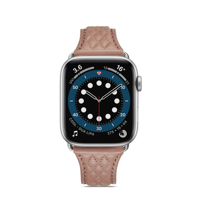 Rhombus Genuine Leather Watch Band For Apple Watch Ultra 49mm / Series 8&7 45mm / SE 2&6&SE&5&4 44mm / 3&2&1 42mm(Bean Paste Powder) by bashfashion