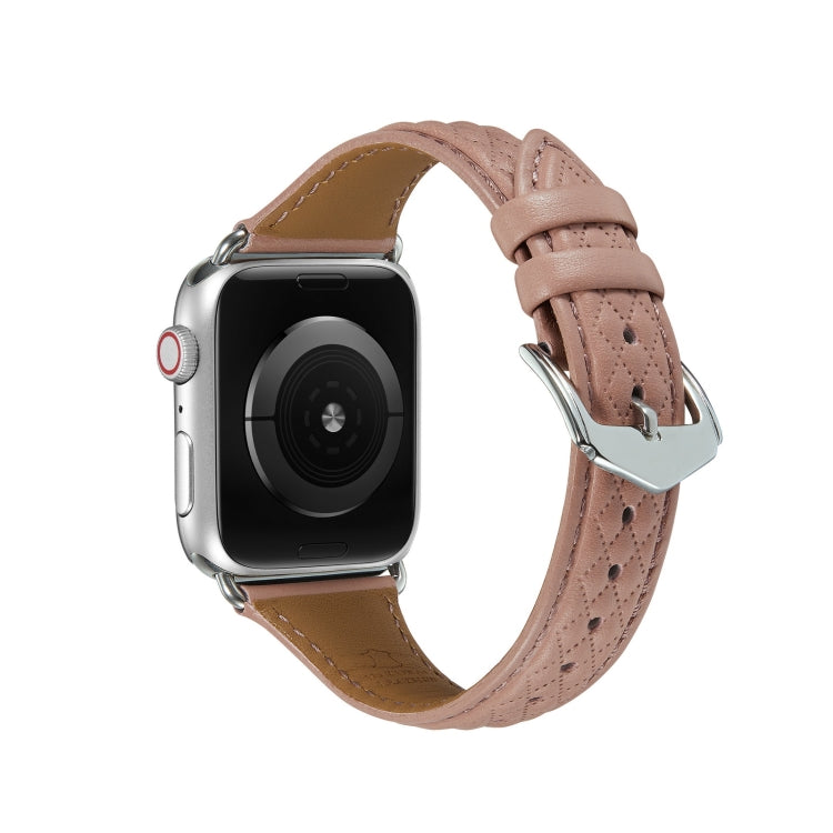 Rhombus Genuine Leather Watch Band For Apple Watch Ultra 49mm / Series 8&7 45mm / SE 2&6&SE&5&4 44mm / 3&2&1 42mm(Bean Paste Powder) by bashfashion