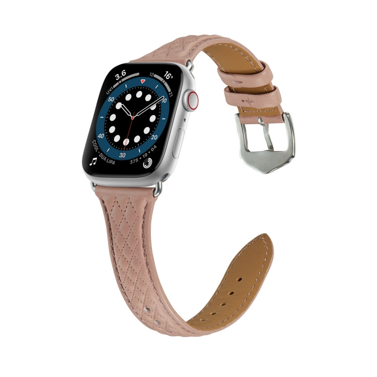 Rhombus Genuine Leather Watch Band For Apple Watch Ultra 49mm / Series 8&7 45mm / SE 2&6&SE&5&4 44mm / 3&2&1 42mm(Bean Paste Powder) by bashfashion