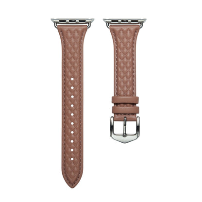 Rhombus Genuine Leather Watch Band For Apple Watch Ultra 49mm / Series 8&7 45mm / SE 2&6&SE&5&4 44mm / 3&2&1 42mm(Bean Paste Powder) by bashfashion