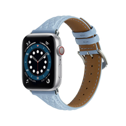 Rhombus Genuine Leather Watch Band For Apple Watch Ultra 49mm / Series 8&7 45mm / SE 2&6&SE&5&4 44mm / 3&2&1 42mm(Light Blue) by bashfashion