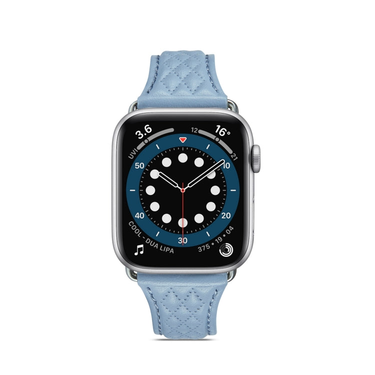 Rhombus Genuine Leather Watch Band For Apple Watch Ultra 49mm / Series 8&7 45mm / SE 2&6&SE&5&4 44mm / 3&2&1 42mm(Light Blue) by bashfashion