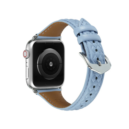 Rhombus Genuine Leather Watch Band For Apple Watch Ultra 49mm / Series 8&7 45mm / SE 2&6&SE&5&4 44mm / 3&2&1 42mm(Light Blue) by bashfashion