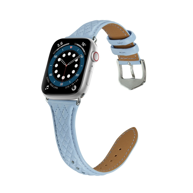 Rhombus Genuine Leather Watch Band For Apple Watch Ultra 49mm / Series 8&7 45mm / SE 2&6&SE&5&4 44mm / 3&2&1 42mm(Light Blue) by bashfashion