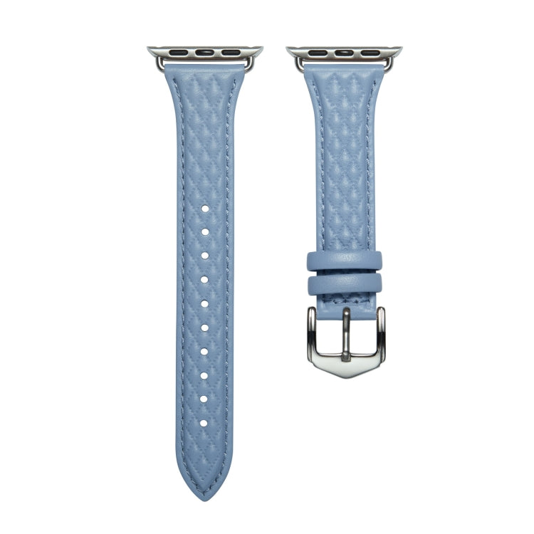 Rhombus Genuine Leather Watch Band For Apple Watch Ultra 49mm / Series 8&7 45mm / SE 2&6&SE&5&4 44mm / 3&2&1 42mm(Light Blue) by bashfashion
