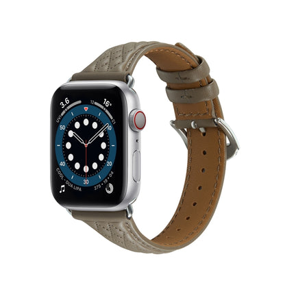 Rhombus Genuine Leather Watch Band For Apple Watch Ultra 49mm / Series 8&7 45mm / SE 2&6&SE&5&4 44mm / 3&2&1 42mm(Grey) by bashfashion
