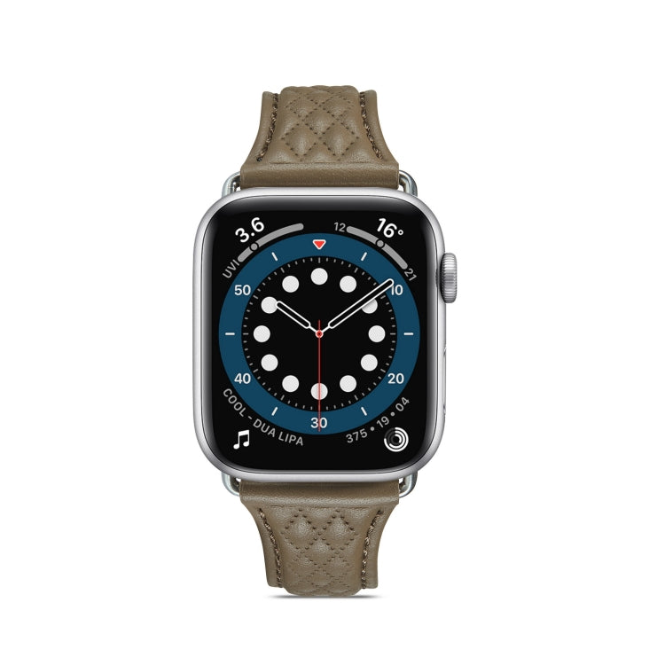 Rhombus Genuine Leather Watch Band For Apple Watch Ultra 49mm / Series 8&7 45mm / SE 2&6&SE&5&4 44mm / 3&2&1 42mm(Grey) by bashfashion
