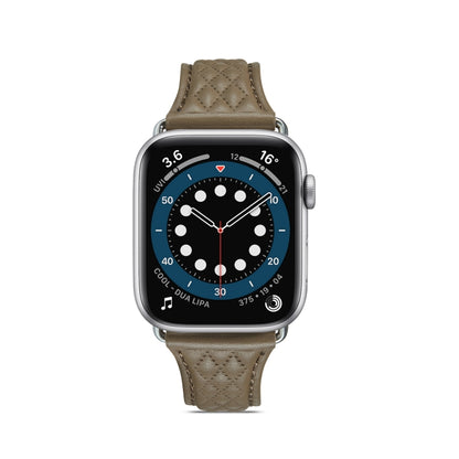 Rhombus Genuine Leather Watch Band For Apple Watch Ultra 49mm / Series 8&7 45mm / SE 2&6&SE&5&4 44mm / 3&2&1 42mm(Grey) by bashfashion