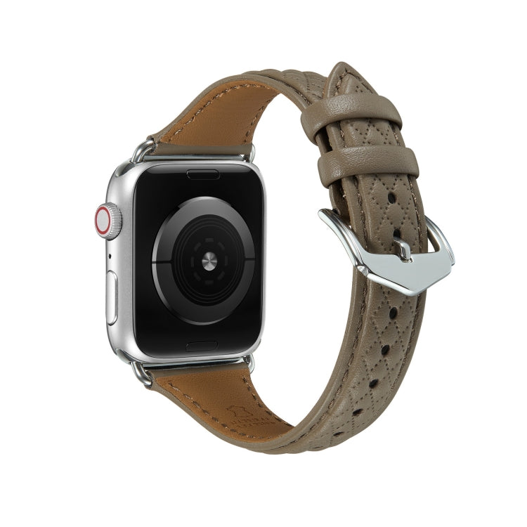 Rhombus Genuine Leather Watch Band For Apple Watch Ultra 49mm / Series 8&7 45mm / SE 2&6&SE&5&4 44mm / 3&2&1 42mm(Grey) by bashfashion
