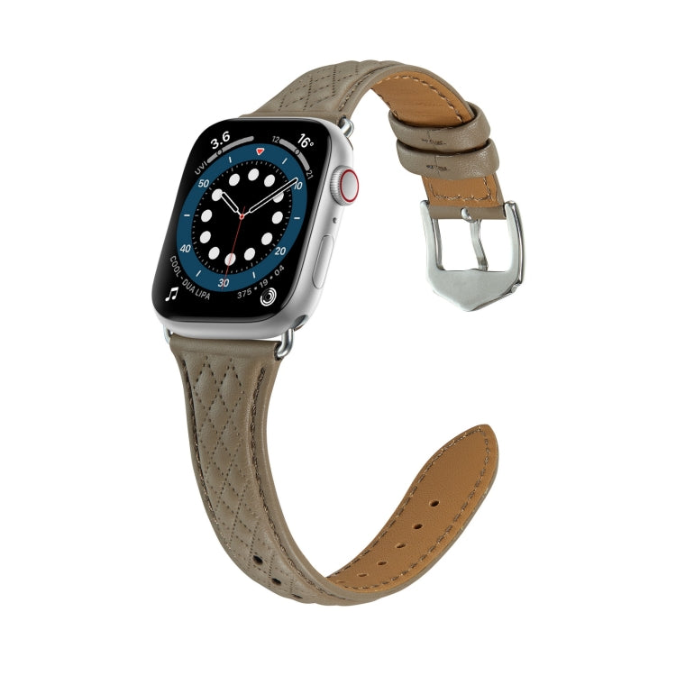 Rhombus Genuine Leather Watch Band For Apple Watch Ultra 49mm / Series 8&7 45mm / SE 2&6&SE&5&4 44mm / 3&2&1 42mm(Grey) by bashfashion