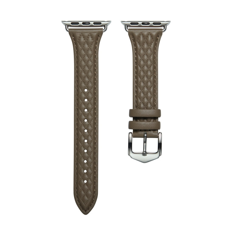 Rhombus Genuine Leather Watch Band For Apple Watch Ultra 49mm / Series 8&7 45mm / SE 2&6&SE&5&4 44mm / 3&2&1 42mm(Grey) by bashfashion