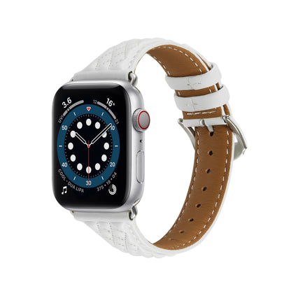 Rhombus Genuine Leather Watch Band For Apple Watch Ultra 49mm / Series 8&7 45mm / SE 2&6&SE&5&4 44mm / 3&2&1 42mm(White) by bashfashion