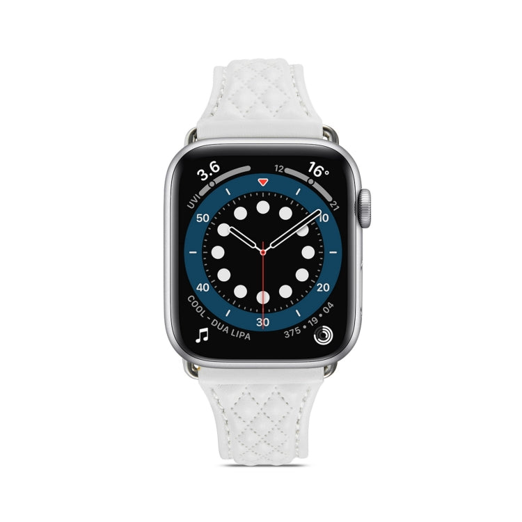 Rhombus Genuine Leather Watch Band For Apple Watch Ultra 49mm / Series 8&7 45mm / SE 2&6&SE&5&4 44mm / 3&2&1 42mm(White) by bashfashion