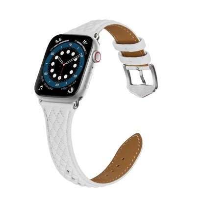 Rhombus Genuine Leather Watch Band For Apple Watch Ultra 49mm / Series 8&7 45mm / SE 2&6&SE&5&4 44mm / 3&2&1 42mm(White) by bashfashion
