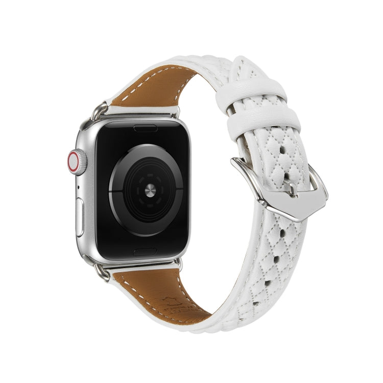 Rhombus Genuine Leather Watch Band For Apple Watch Series 8&7 41mm / SE 2&6&SE&5&4 40mm / 3&2&1 38mm(White) by bashfashion