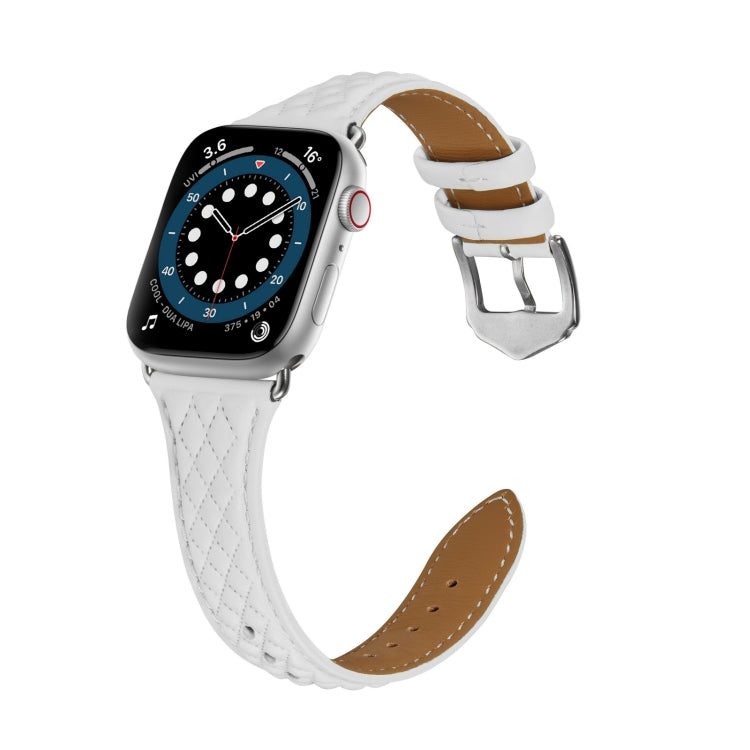 Rhombus Genuine Leather Watch Band For Apple Watch Series 8&7 41mm / SE 2&6&SE&5&4 40mm / 3&2&1 38mm(White) by bashfashion