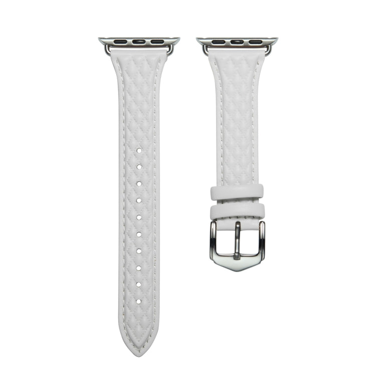 Rhombus Genuine Leather Watch Band For Apple Watch Series 8&7 41mm / SE 2&6&SE&5&4 40mm / 3&2&1 38mm(White) by bashfashion