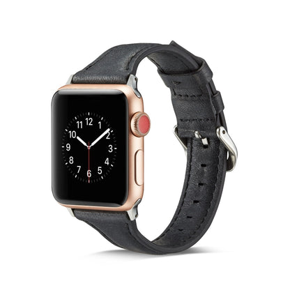 For Apple Watch 5/4 44mm & 3/2/1 42mm Thin Leather Watch Band(Black) by bashfashion
