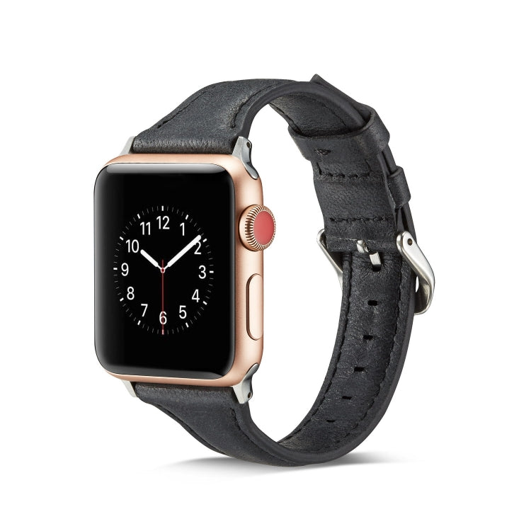For Apple Watch 5/4 44mm & 3/2/1 42mm Thin Leather Watch Band(Black) by bashfashion
