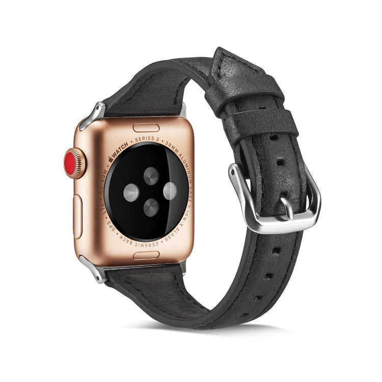 For Apple Watch 5/4 44mm & 3/2/1 42mm Thin Leather Watch Band(Black) by bashfashion