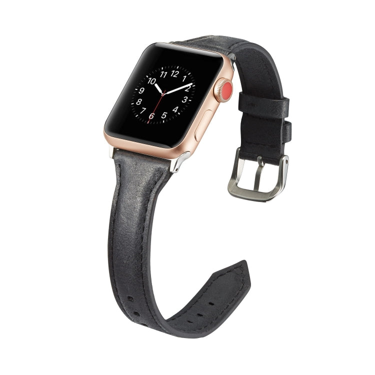 For Apple Watch 5/4 44mm & 3/2/1 42mm Thin Leather Watch Band(Black) by bashfashion