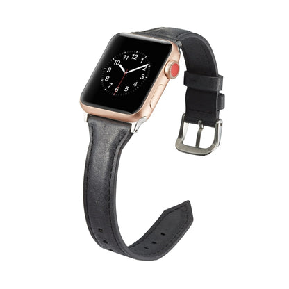 For Apple Watch 5/4 44mm & 3/2/1 42mm Thin Leather Watch Band(Black) by bashfashion