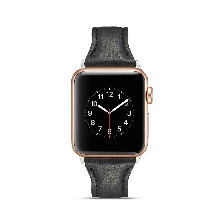 For Apple Watch 5/4 44mm & 3/2/1 42mm Thin Leather Watch Band(Black) by bashfashion