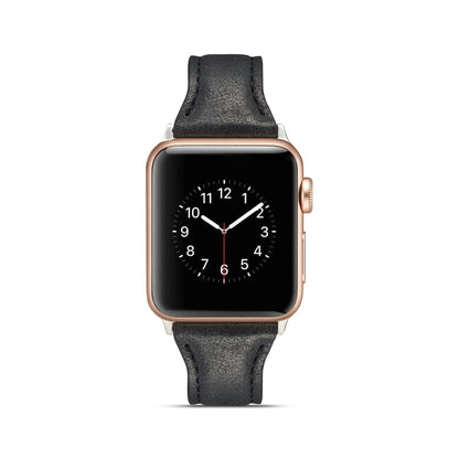 For Apple Watch 5/4 44mm & 3/2/1 42mm Thin Leather Watch Band(Black) by bashfashion