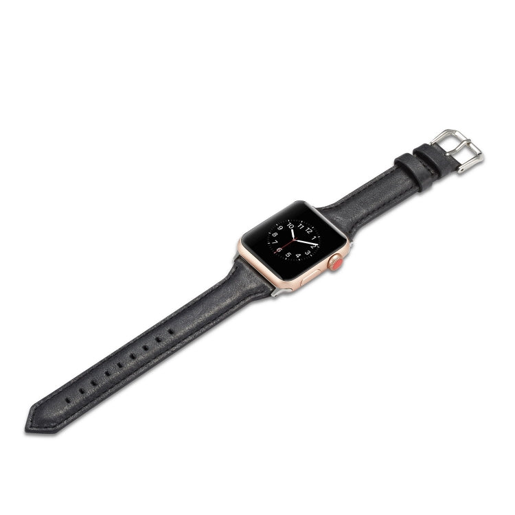 For Apple Watch 5/4 44mm & 3/2/1 42mm Thin Leather Watch Band(Black) by bashfashion