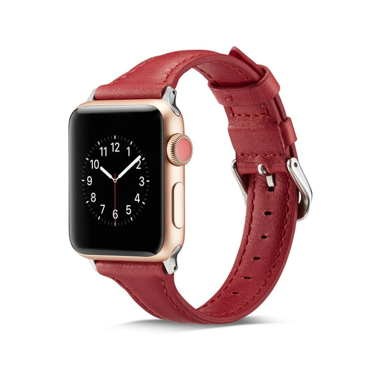 For Apple Watch 5/4 44mm & 3/2/1 42mm Thin Leather Watch Band(Red) by bashfashion