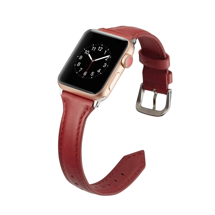 For Apple Watch 5/4 44mm & 3/2/1 42mm Thin Leather Watch Band(Red) by bashfashion