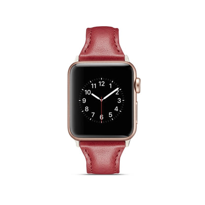 For Apple Watch 5/4 44mm & 3/2/1 42mm Thin Leather Watch Band(Red) by bashfashion