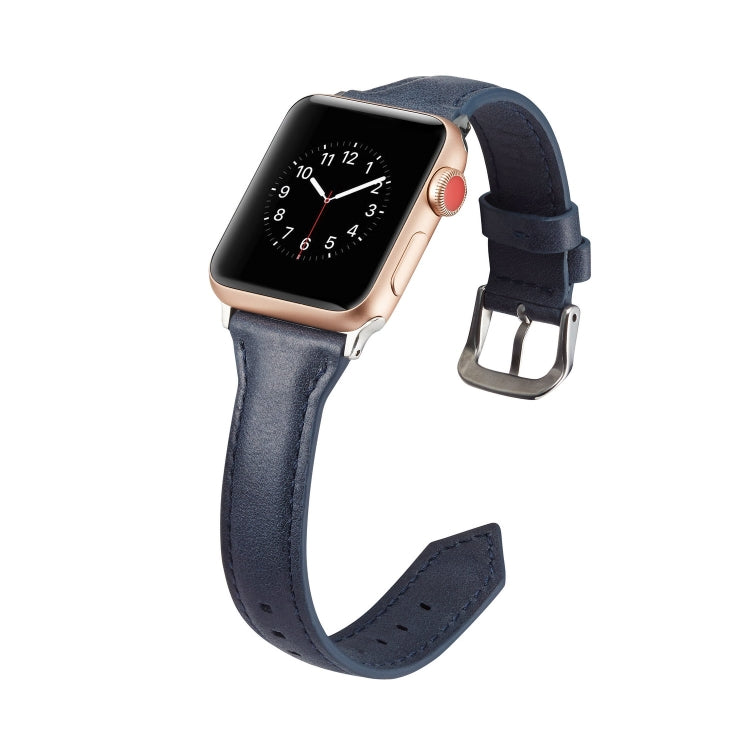 For Apple Watch 5/4 44mm & 3/2/1 42mm Thin Leather Watch Band(Blue) by bashfashion