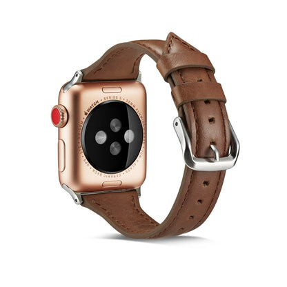 For Apple Watch 5/4 44mm & 3/2/1 42mm Thin Leather Watch Band(Dark Brown) by bashfashion