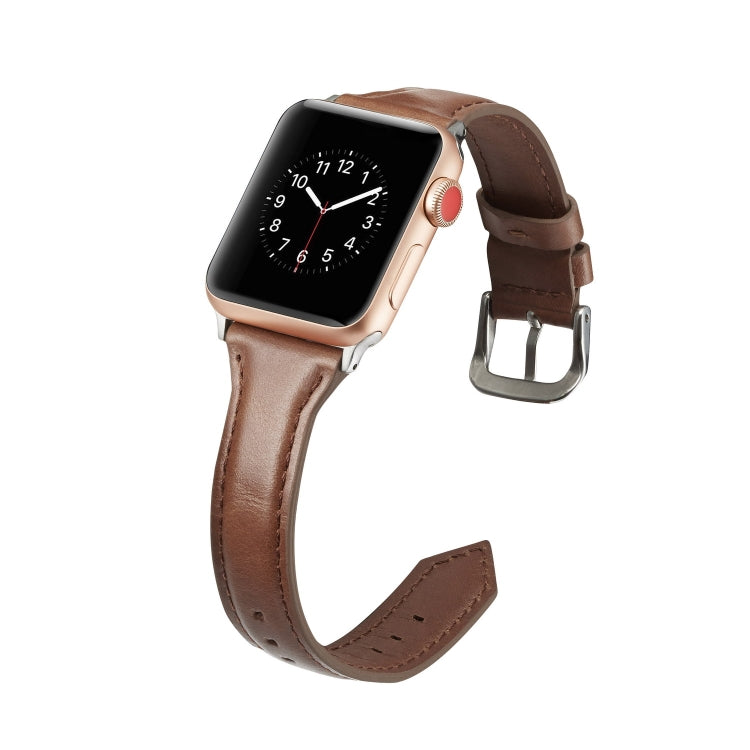 For Apple Watch 5/4 44mm & 3/2/1 42mm Thin Leather Watch Band(Dark Brown) by bashfashion