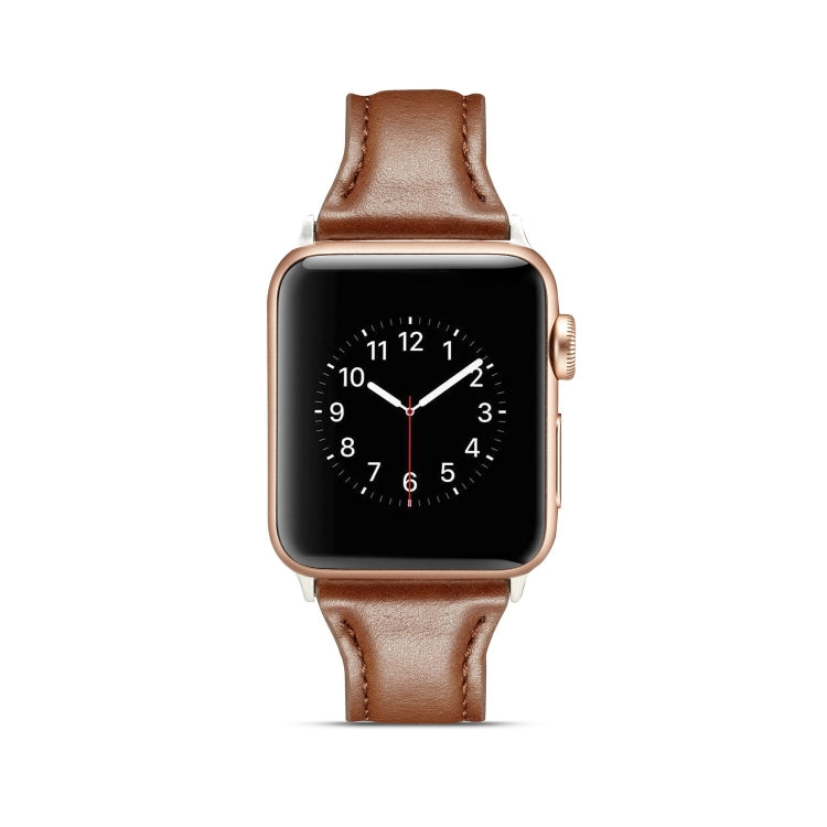 For Apple Watch 5/4 44mm & 3/2/1 42mm Thin Leather Watch Band(Dark Brown) by bashfashion