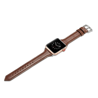 For Apple Watch 5/4 44mm & 3/2/1 42mm Thin Leather Watch Band(Dark Brown) by bashfashion