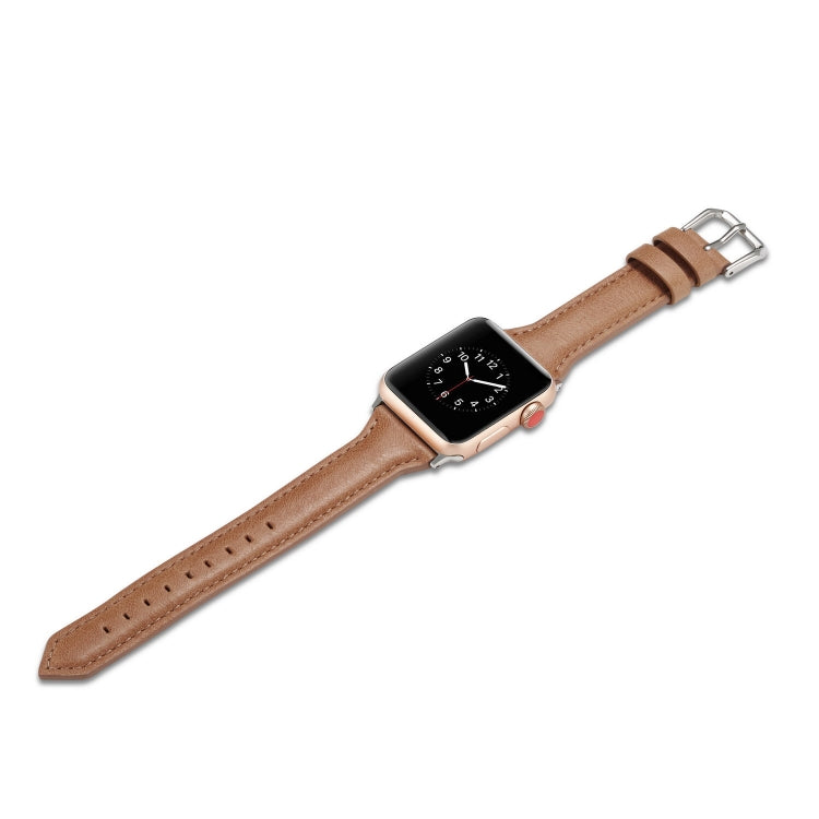For Apple Watch 5/4 44mm & 3/2/1 42mm Thin Leather Watch Band(Brown) by bashfashion