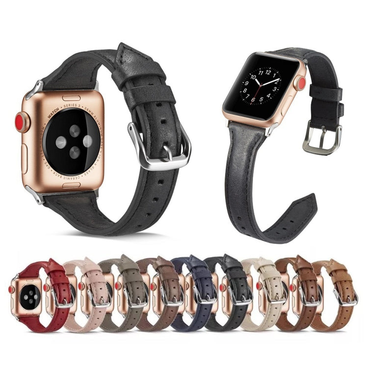 For Apple Watch 5/4 44mm & 3/2/1 42mm Thin Leather Watch Band(Black) by bashfashion