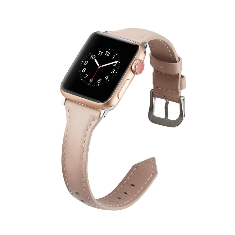 For Apple Watch 5/4 40mm & 3/2/1 38mm Thin Leather Watch Band(Pink) by bashfashion