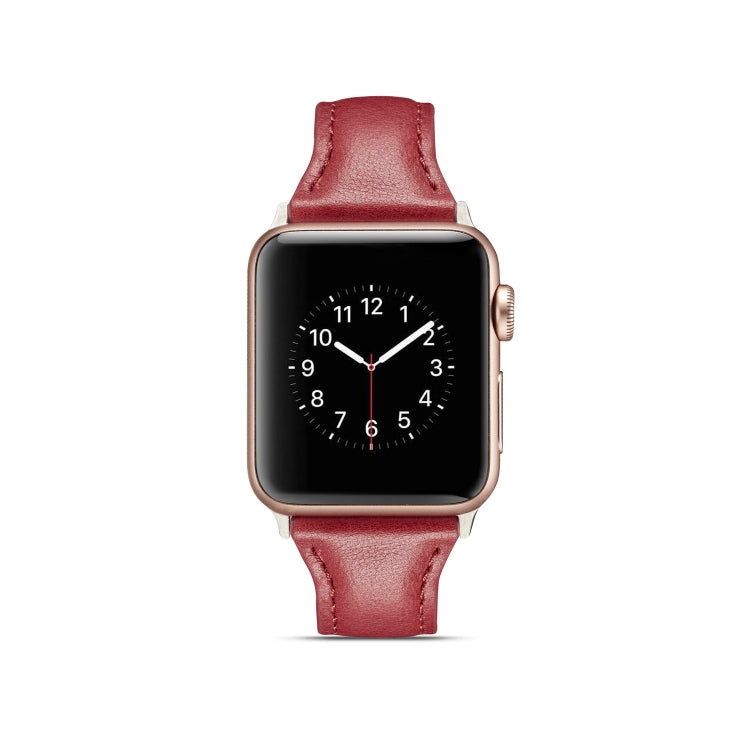 For Apple Watch 5/4 40mm & 3/2/1 38mm Thin Leather Watch Band(Red) by bashfashion