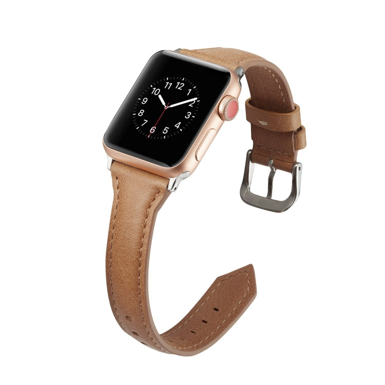 For Apple Watch 5/4 40mm & 3/2/1 38mm Thin Leather Watch Band(Brown) by bashfashion