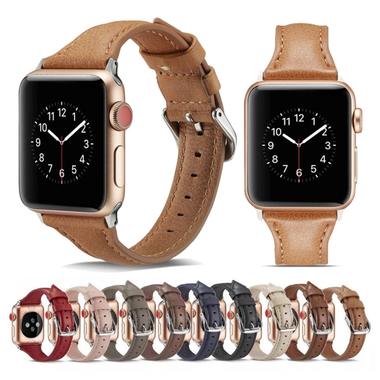 For Apple Watch 5/4 40mm & 3/2/1 38mm Thin Leather Watch Band(Black) by bashfashion